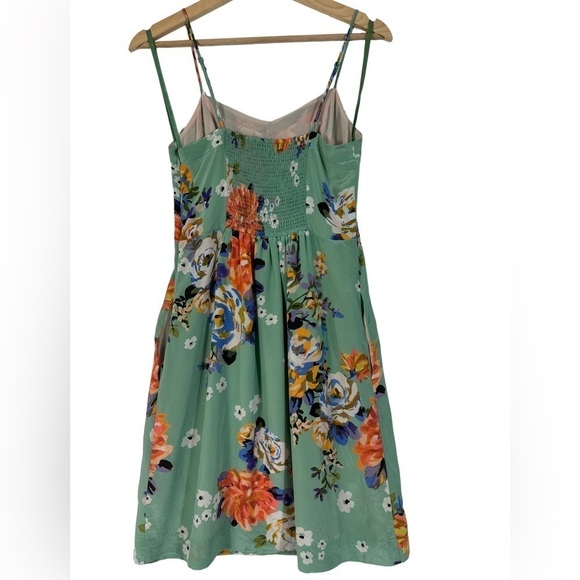 Anthropologie Moulinette Soeurs Green Floral Silk Spaghetti Strap Dress - Picture 4 of 12